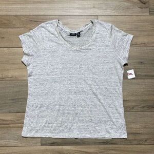 Willi Smith Womens Linen Short Sleeve Striped Top Size XL White And Gray